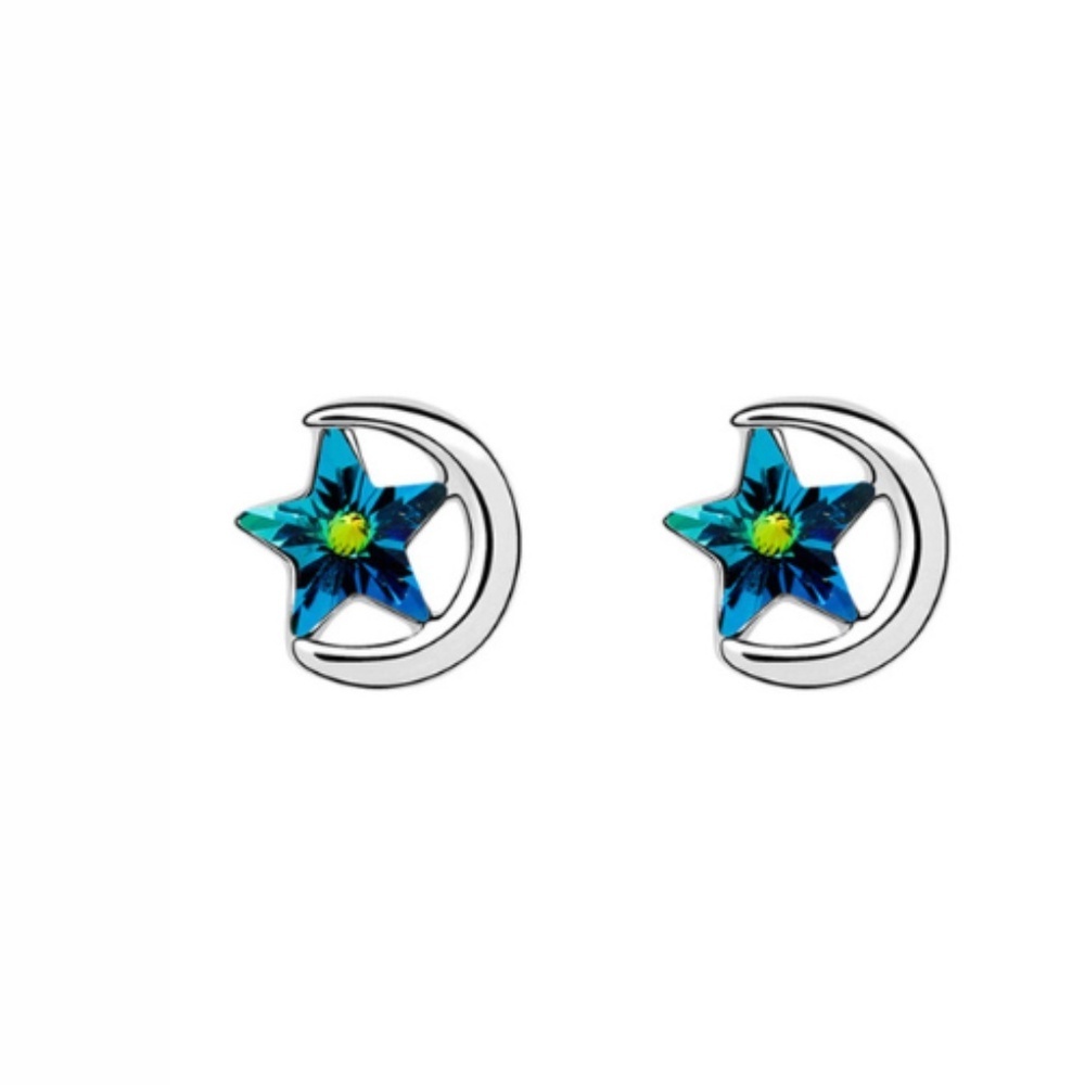 Last Pair Swarovski Crystal Star & Moon Stud Earrings – 14mm – Silver Tone – NWT